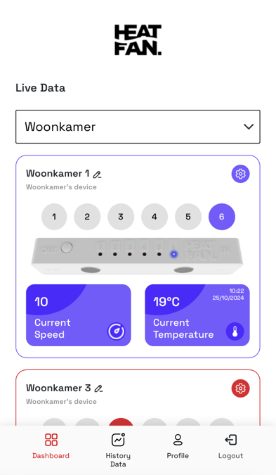 Heatfan- app Dashboard wifi controller